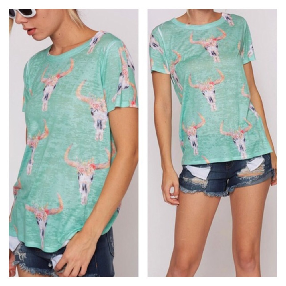 SKULL FLORAL PRINT WASHED TEE SHIRT - Picture 4 of 5